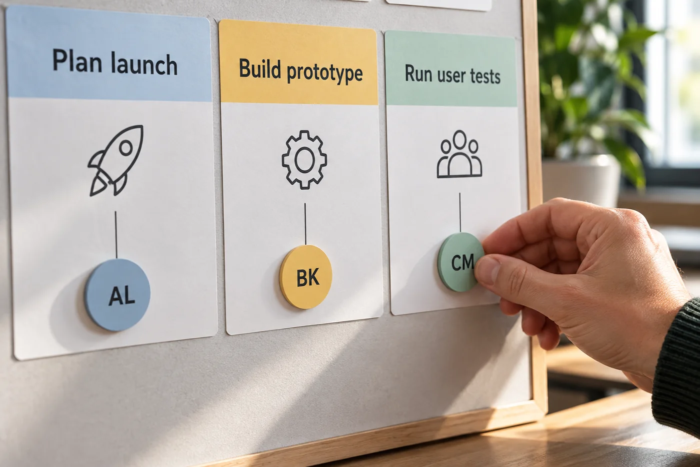 Illustrative example: Task cards each assigned to one owner.