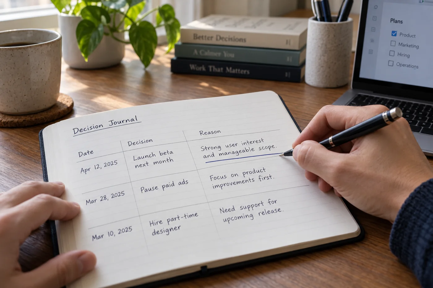 Illustrative example: Decision record with reasoning and date.