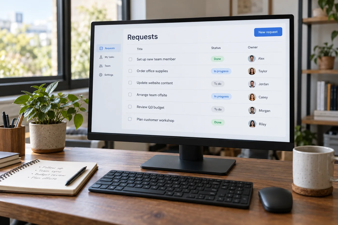 Illustrative example: Illustrative central list of internal work requests.