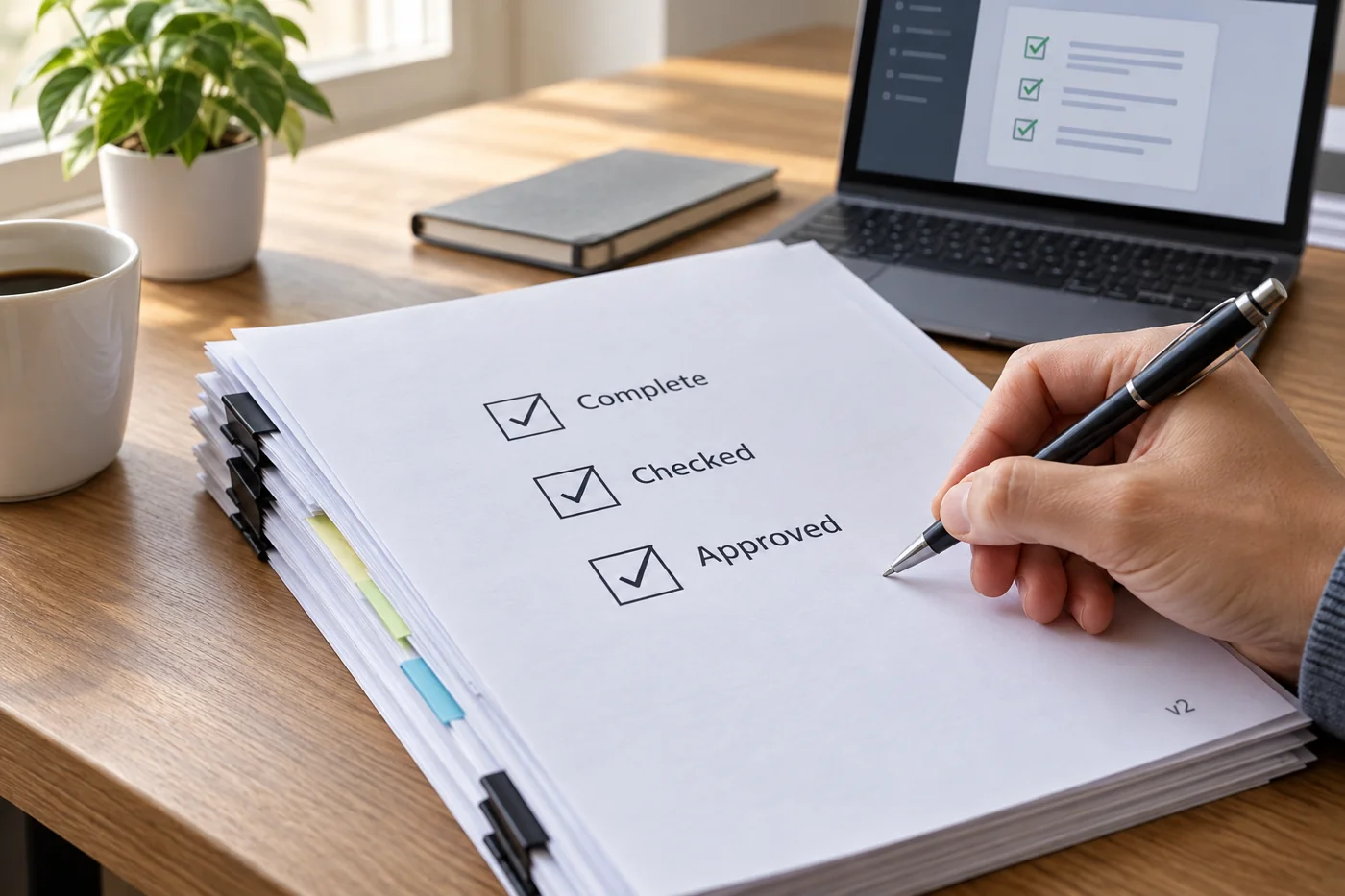 Illustrative example: Approval checklist with clear review points.