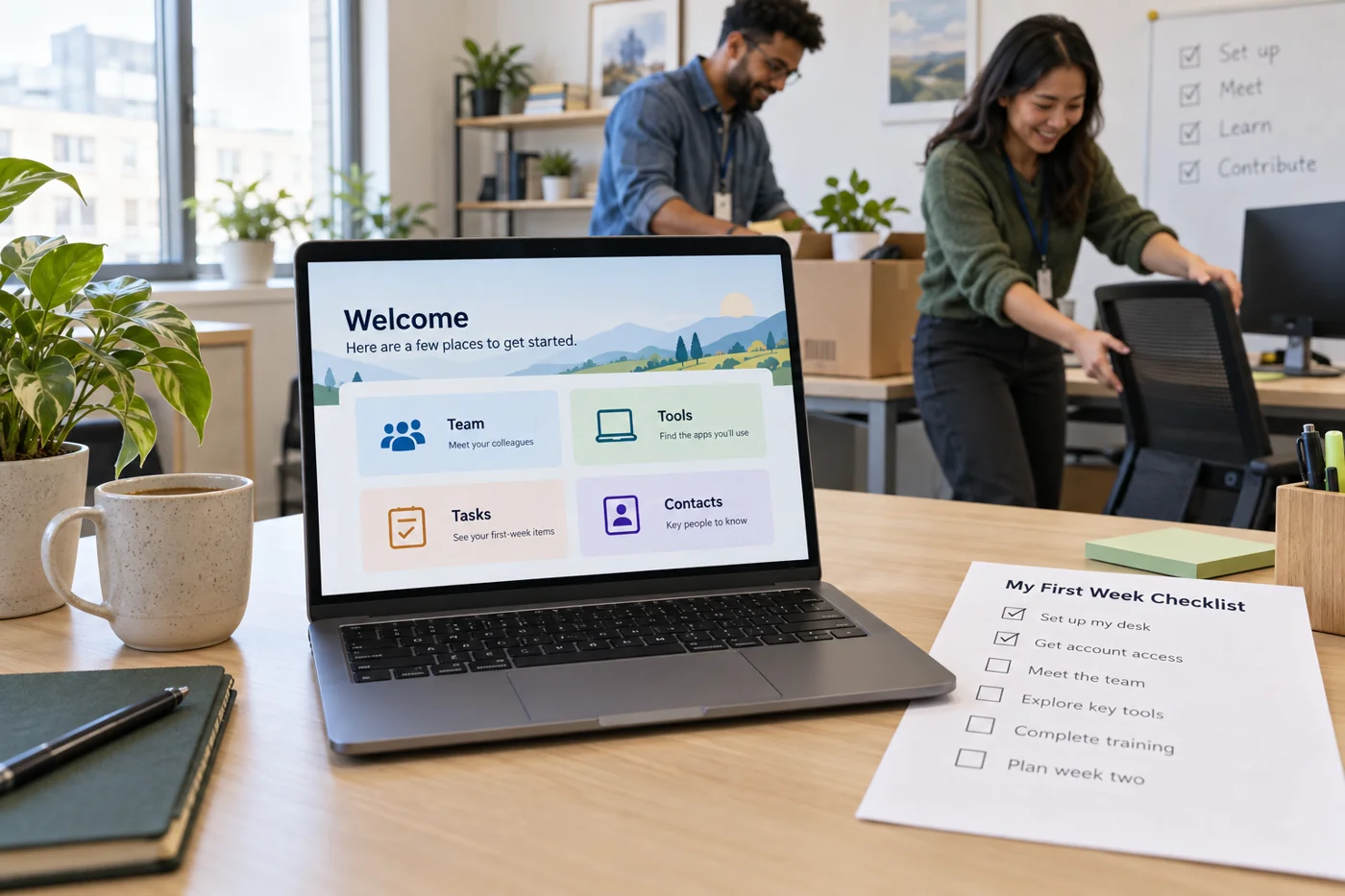 Illustrative example: Digital starter materials and a first-week checklist.