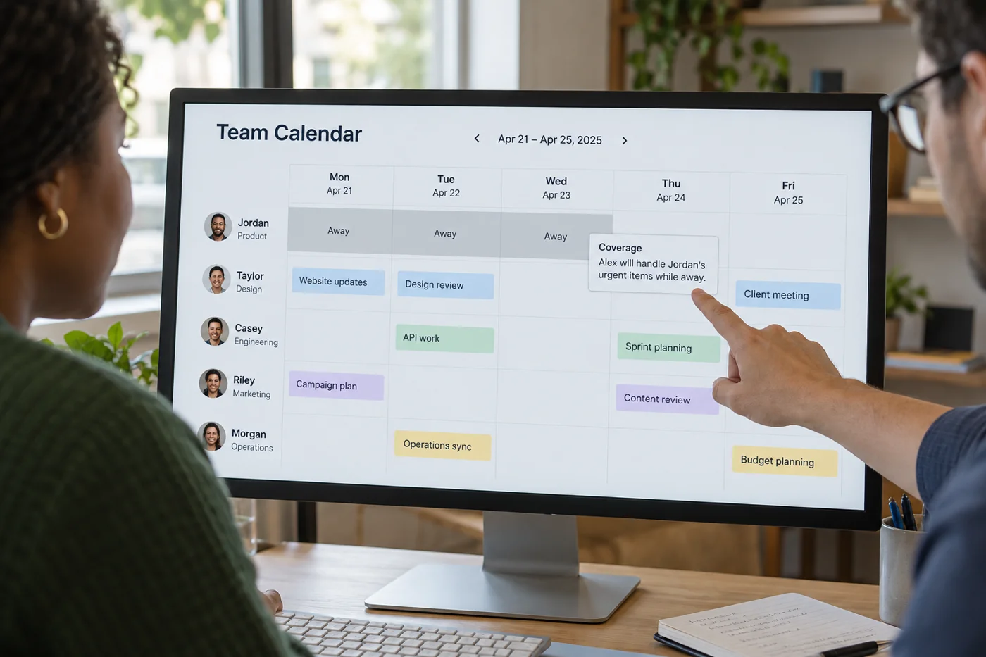 Illustrative example: Team calendar with clearly marked absence.