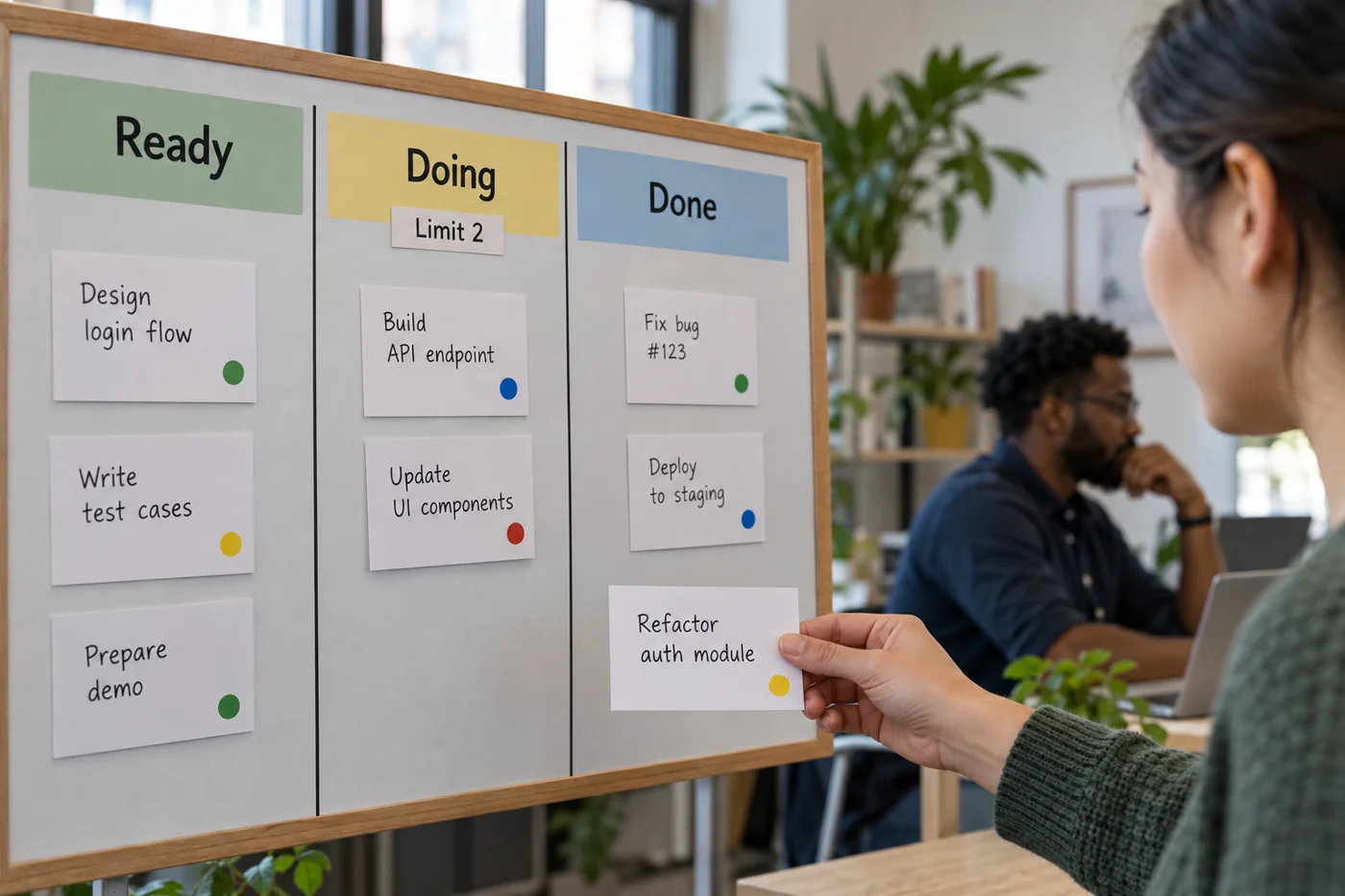 Illustrative example: Task board limiting work started at the same time.