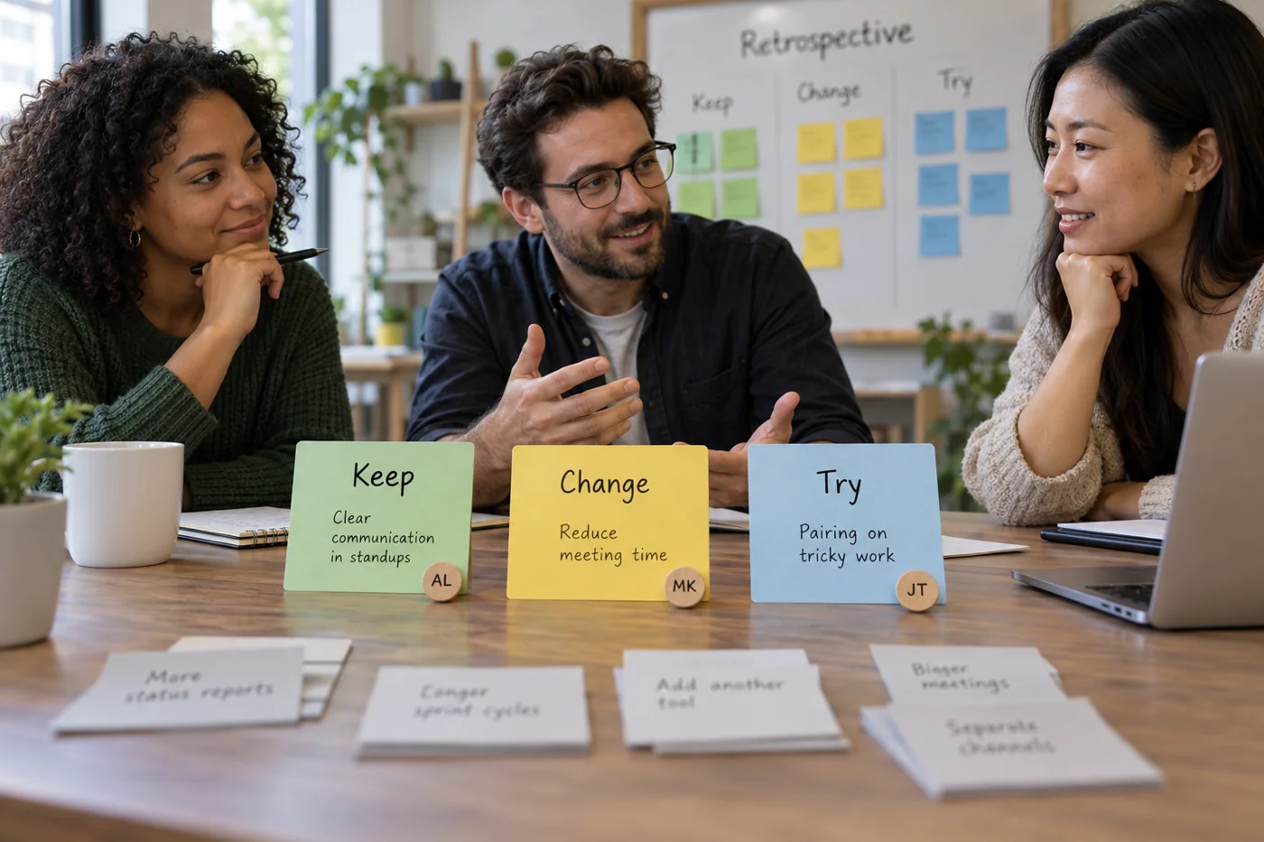 Illustrative example: Three selected actions after a team retrospective.