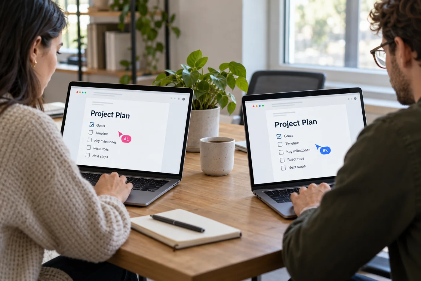 Illustrative example: Shared document with two marked editing positions.