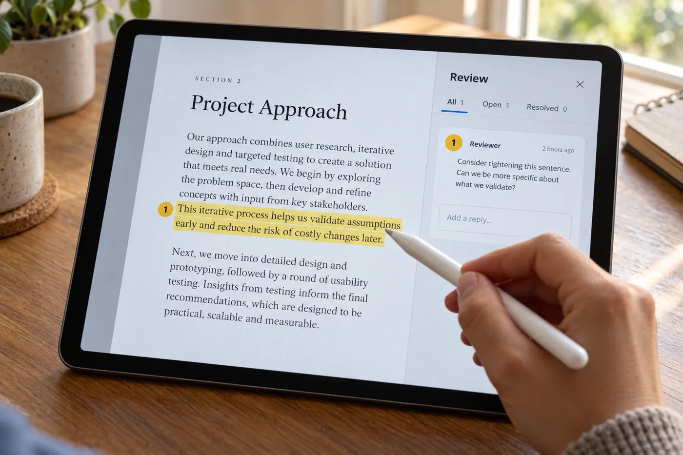 Illustrative example: PDF feedback attached to a highlighted passage.