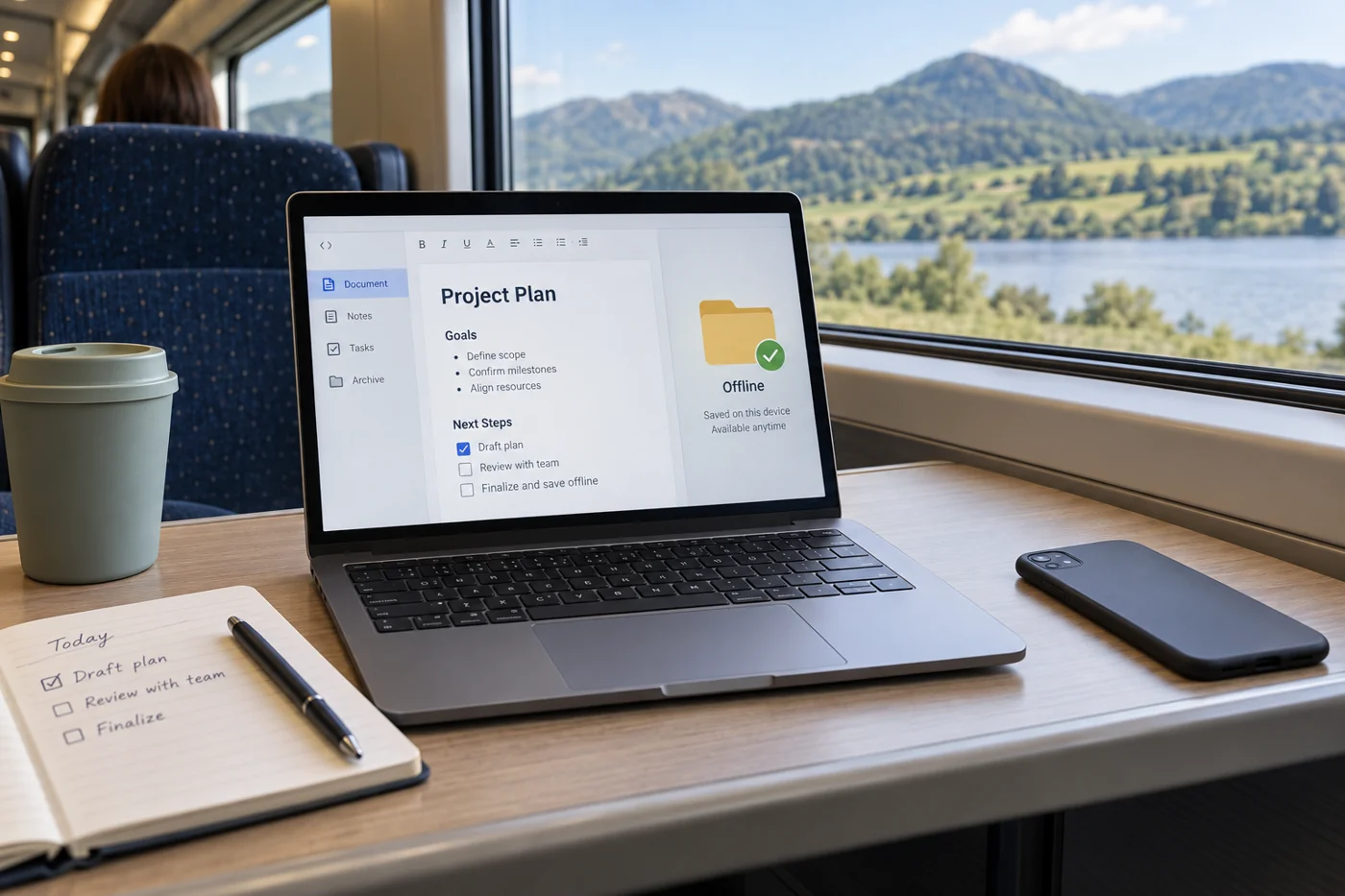 Illustrative example: Prepared offline file on a laptop while travelling.