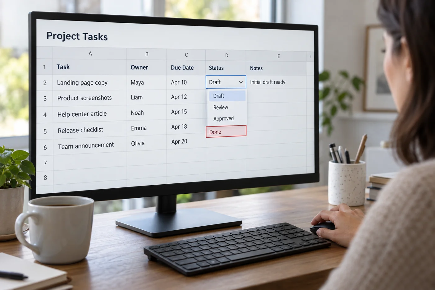 Illustrative example: Spreadsheet with defined input options and a flagged error.
