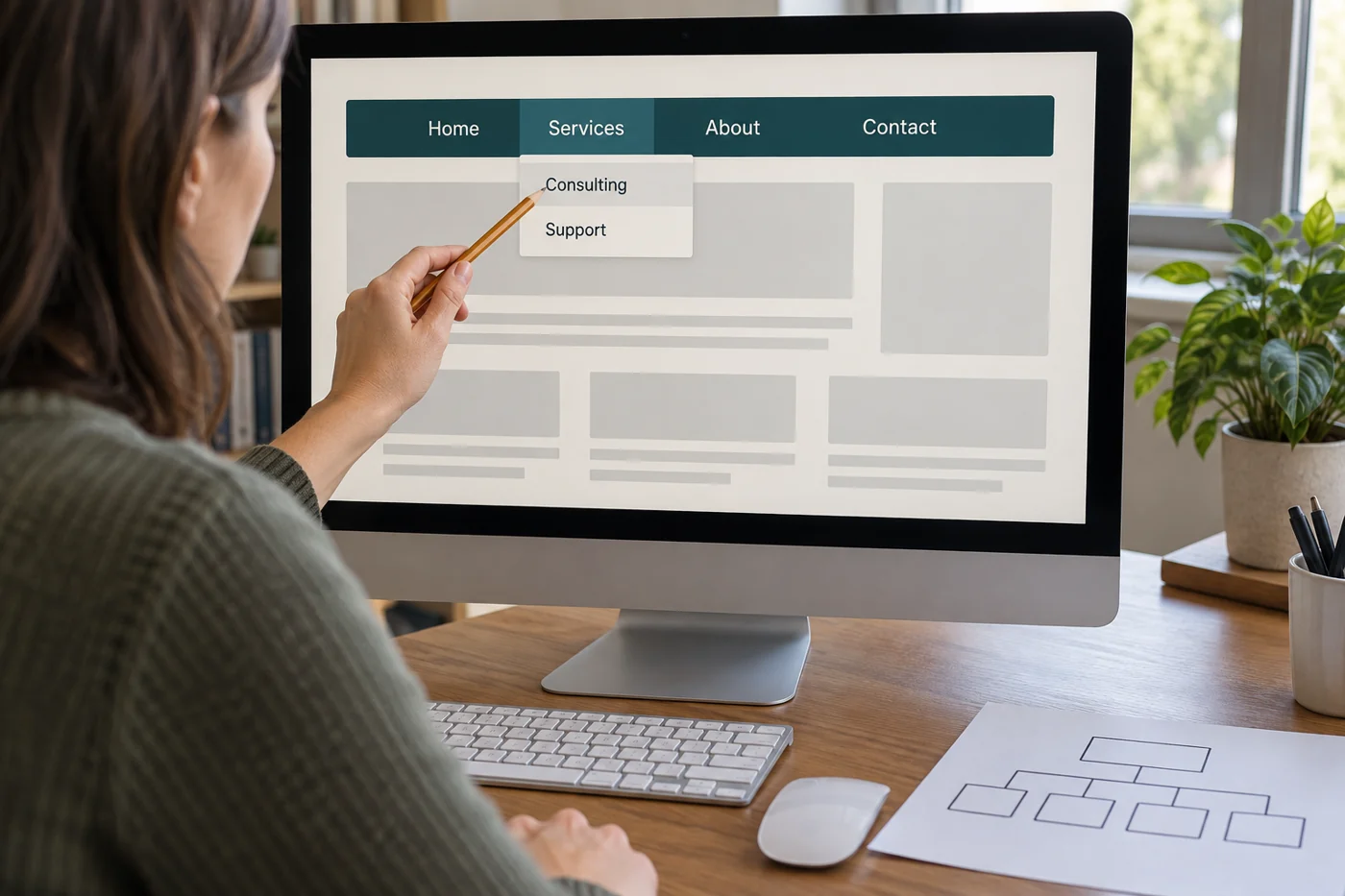 Illustrative example: Reviewing an illustrative website menu with its submenu expanded.