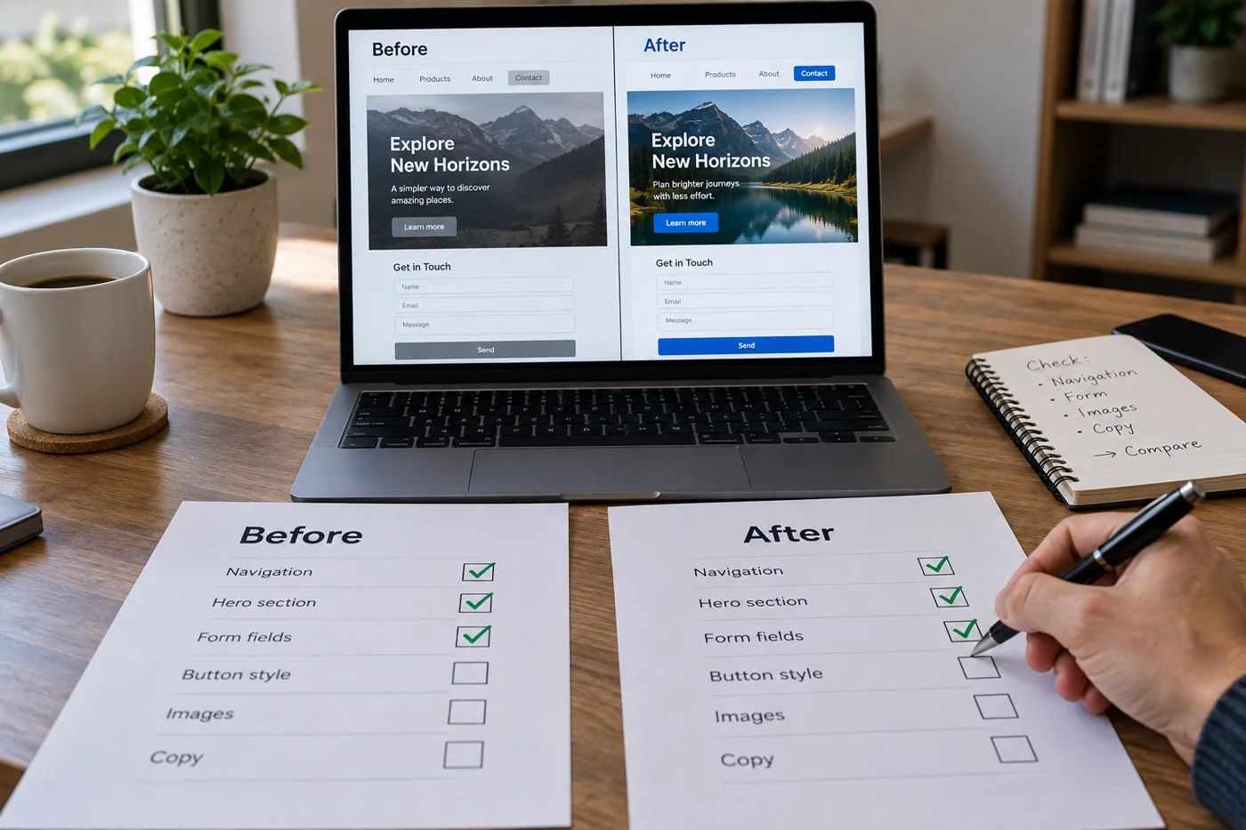 Illustrative example: Checklists before and after a website change.