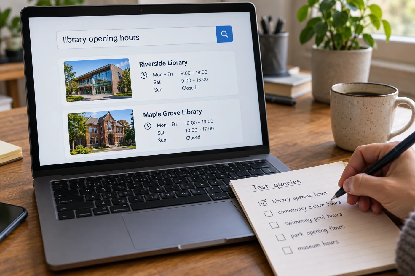 Illustrative example: Testing a website search with typical queries.
