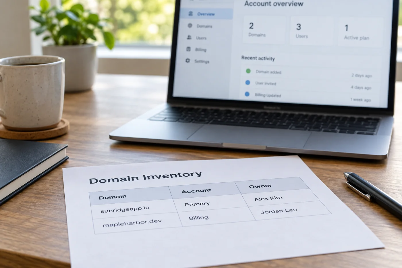 Illustrative example: Domain inventory with accounts and owners.