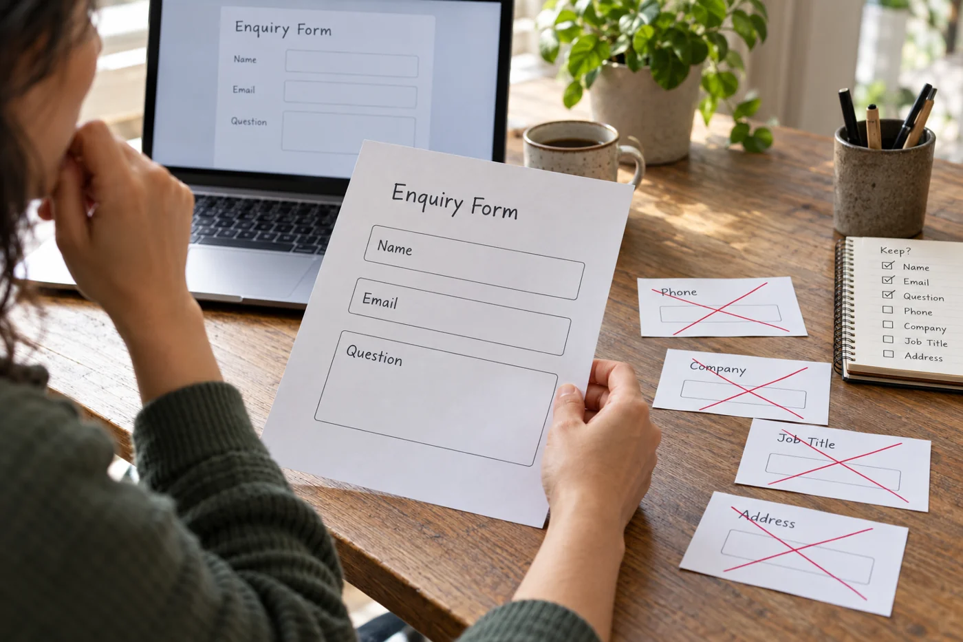 Illustrative example: Inquiry form with only necessary fields.