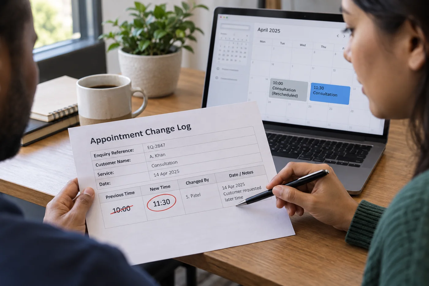 Illustrative example: Appointment change retaining its inquiry reference.