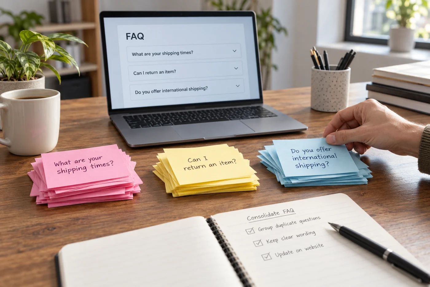 Illustrative example: Combining recurring customer questions into an FAQ.