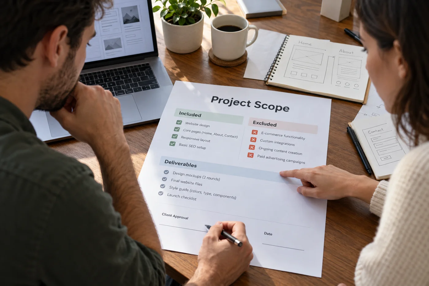 Illustrative example: Scope of work with included and excluded tasks.