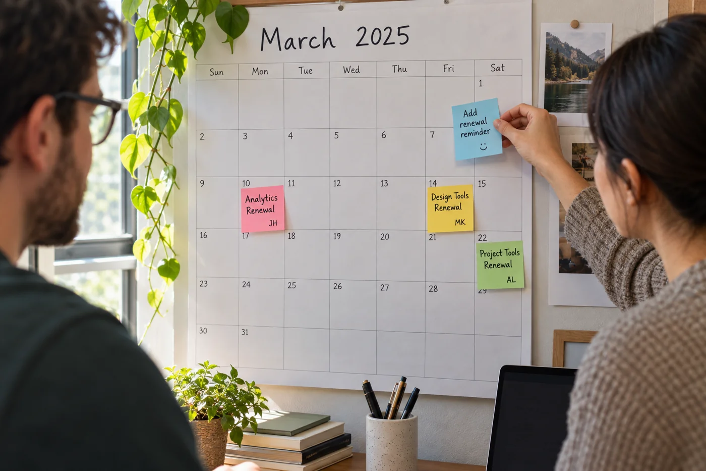 Illustrative example: Shared calendar with software renewals and owners.