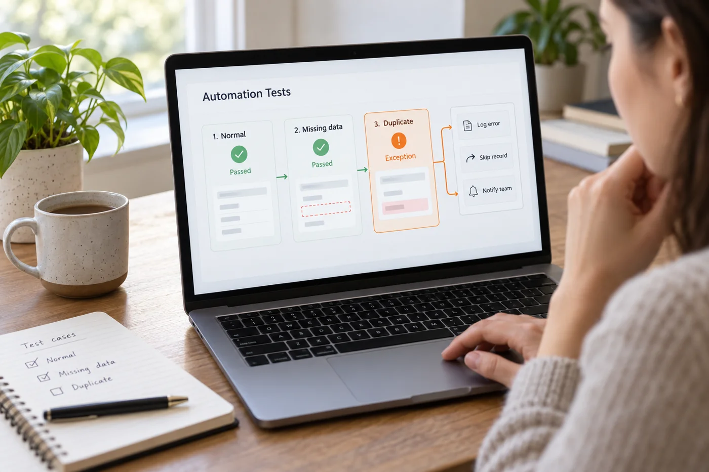 Illustrative example: Testing automation with normal and exception cases.
